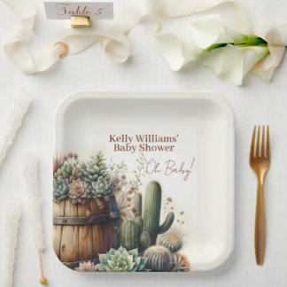 Oh Baby! Rustic Succulents & Cacti Baby Shower Paper Plate