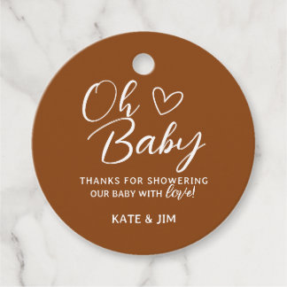 Oh Baby Saddle Brown Baby Shower Thank You Message Favour Tags