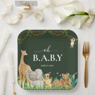 Oh baby Safar Animal Jungle Greenery Baby Shower Paper Plate