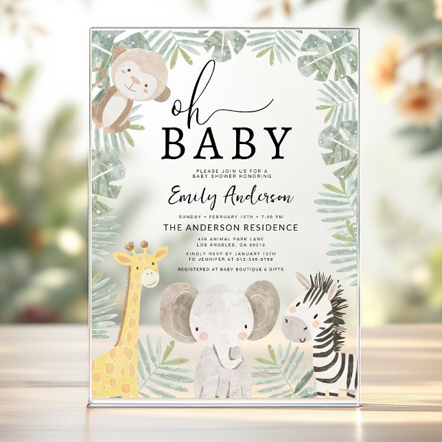 Oh Baby Safari Animal Boy's Baby Shower Acrylic Invitations (Creator Uploaded)