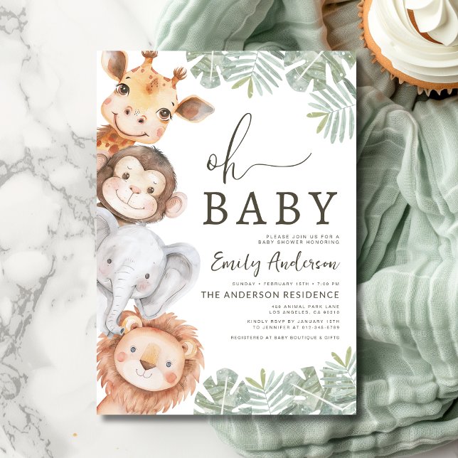 Oh Baby Safari Animal Boy's Baby Shower Invitation (Creator Uploaded)