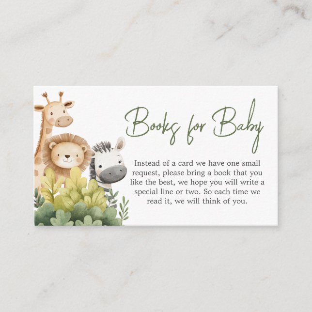 Oh Baby Safari Animals Baby Shower Books for Baby Enclosure Card (Front)