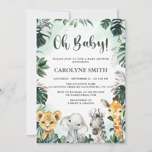 Oh Baby Safari Animals Baby Shower Invitation (Front)