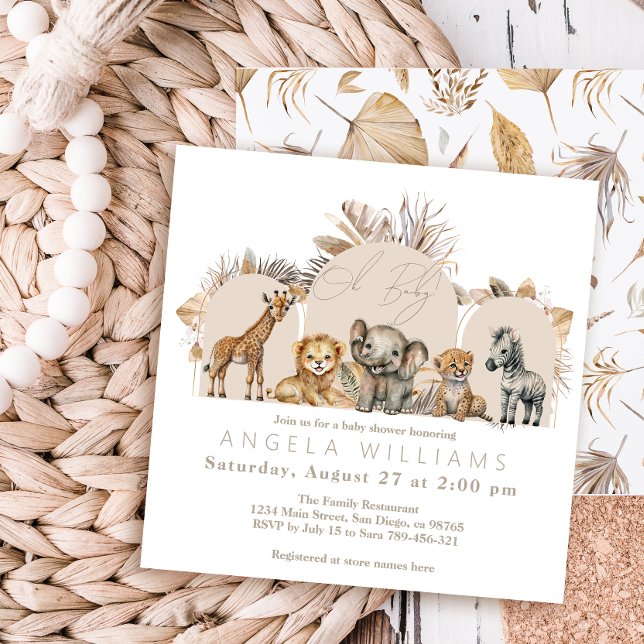 Oh Baby Safari Animals Boho Baby Shower Invitation (Creator Uploaded)