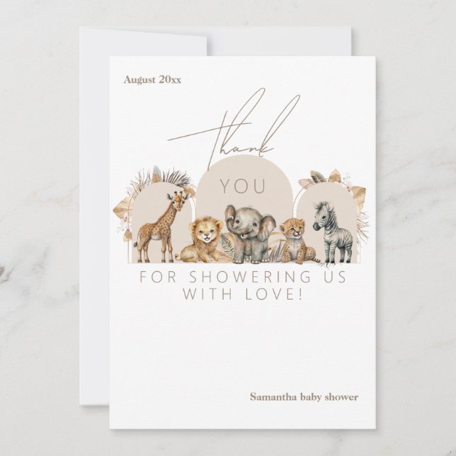 Oh Baby Safari Animals Boho Baby Shower Thank You Card (Front)