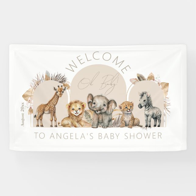Oh Baby Safari Animals Boho Baby Shower welcome Banner (Horizontal)