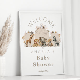 Oh Baby Safari Animals Boho Baby Shower welcome Poster