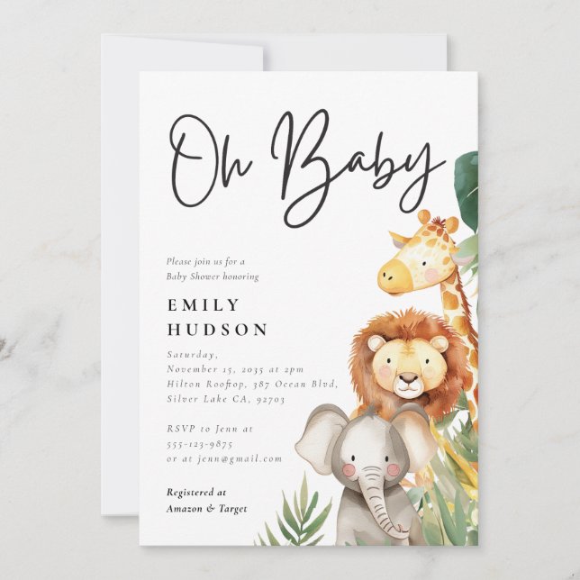 Oh Baby Safari Baby Shower Invitation (Front)