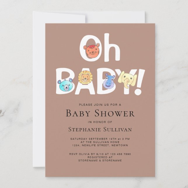 Oh Baby Safari Jungle Animals Baby Shower Invitation (Front)