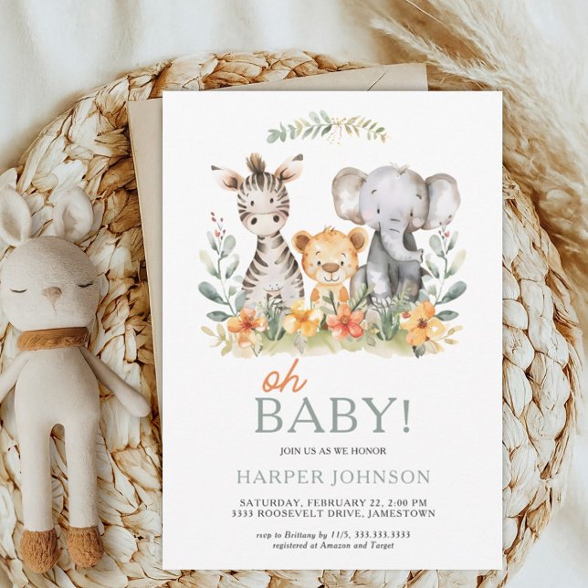 Oh Baby Safari Wild One Baby Shower Invitation (Creator Uploaded)