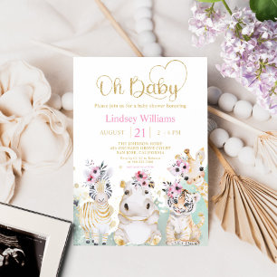 Oh Baby Safari Wild One Zoo Animals Baby Shower Invitation