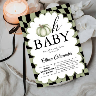Oh Baby Sage Green Chequered Baby Shower  Invitation