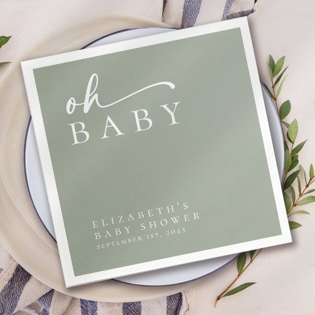 Oh Baby Sage Green Minimalist Baby Shower Napkin (Creator Uploaded)