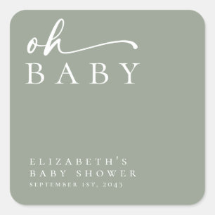 Oh Baby Sage Green Minimalist Baby Shower  Square Sticker
