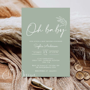 Oh Baby Sage Green Modern Baby Shower Invitation