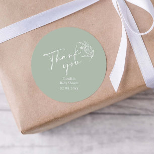 Oh Baby Sage Green Modern Baby Shower Thank You Classic Round Sticker