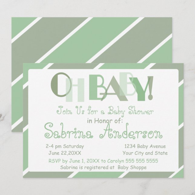 Oh Baby Sage Green Modern Whimsical Baby Shower Invitation (Front/Back)