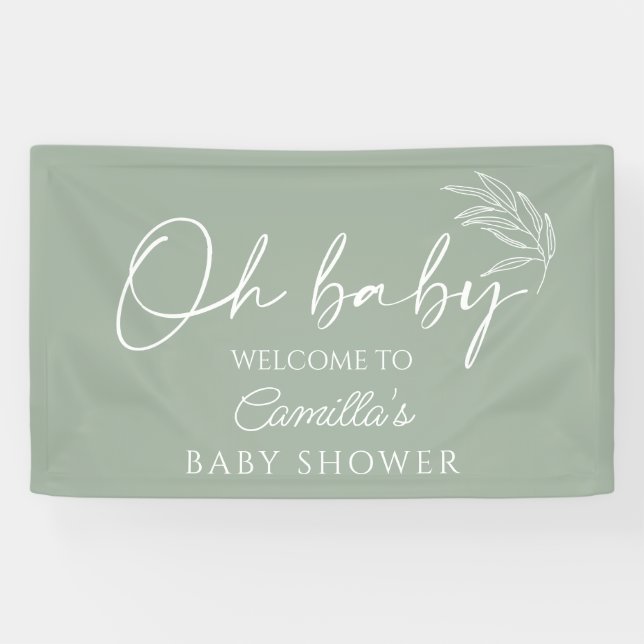 Oh Baby Sage Green Neutral Baby Shower Welcome Banner (Horizontal)