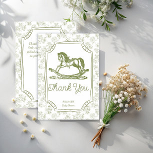 Oh baby sage green rocking horse baby shower thank you card