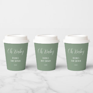 Oh Baby Sage Green Script Cute Modern Baby Shower Paper Cups