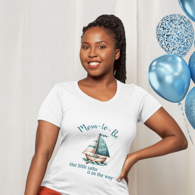 "Oh, Baby" Sailboat Mum-to-Be T-Shirt Blue Design ("Oh, Baby" Mom-to-Be Little Sailor Baby Shower T-Shirt)