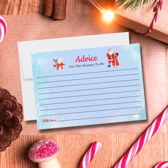 Oh Baby Santa & Mrs. Claus Baby Shower Advice Invitation (Capture holiday wisdom with Santa & Mrs. Claus Baby Shower Advice Invitation. )