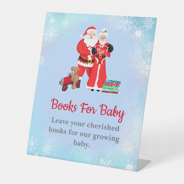 Oh Baby Santa & Mrs. Claus Baby Shower Books Pedestal Sign (Front)