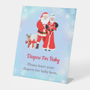Oh Baby Santa & Mrs. Claus Baby Shower Diapers Pedestal Sign