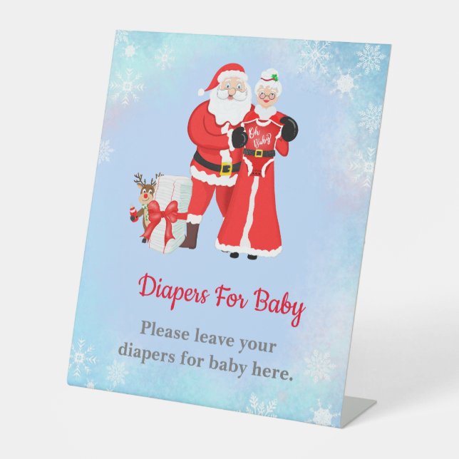 Oh Baby Santa & Mrs. Claus Baby Shower Diapers Pedestal Sign (Front)