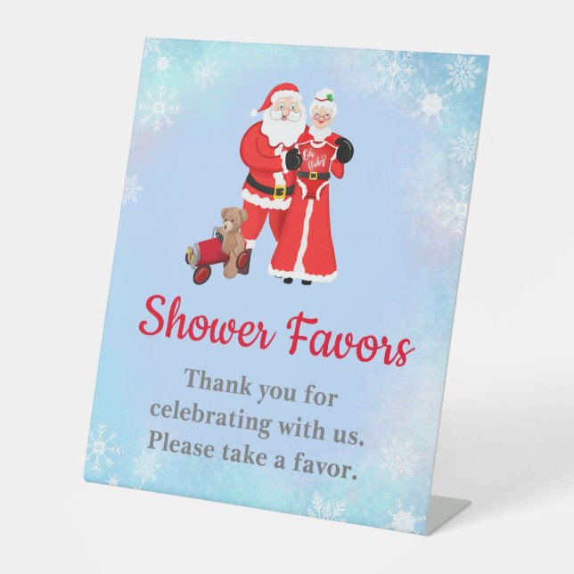 Oh Baby Santa & Mrs. Claus Baby Shower Favour Pedestal Sign (Front)
