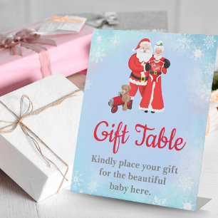 Oh Baby Santa & Mrs. Claus Baby Shower Gift Table Pedestal Sign