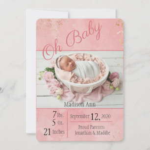 Oh Baby Script Baby Girl Elegant Personalise Birth Announcement