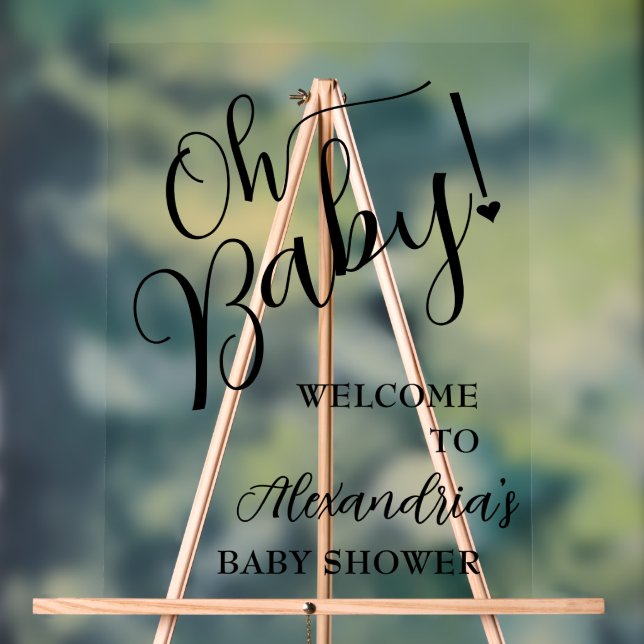Oh Baby! Script Baby Shower Welcome Acrylic Sign (Neutral)