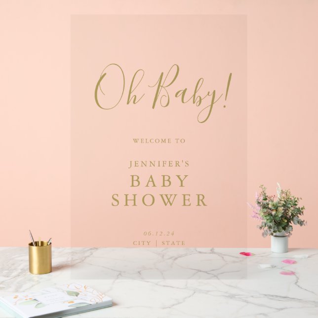 Oh Baby! Script Baby Shower Welcome Gold Acrylic Sign (Wedding)