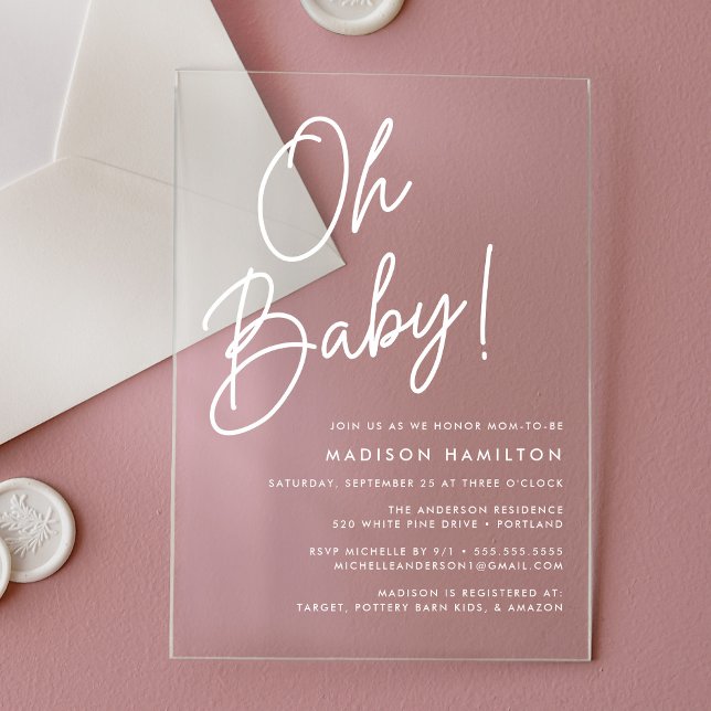 Oh Baby Script Minimalist Baby Shower Acrylic Invitations (Creator Uploaded)