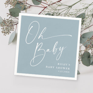 Oh Baby Script Modern Dusty Blue Baby Shower Napkin