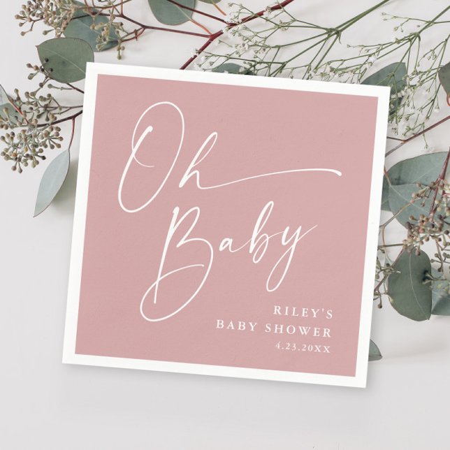 Oh Baby Script Modern Dusty Pink Baby Shower Napkin (Creator Uploaded)