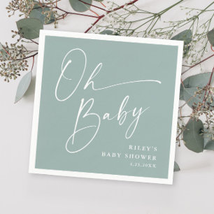 Oh Baby Script Modern Sage Green Baby Shower Napkin