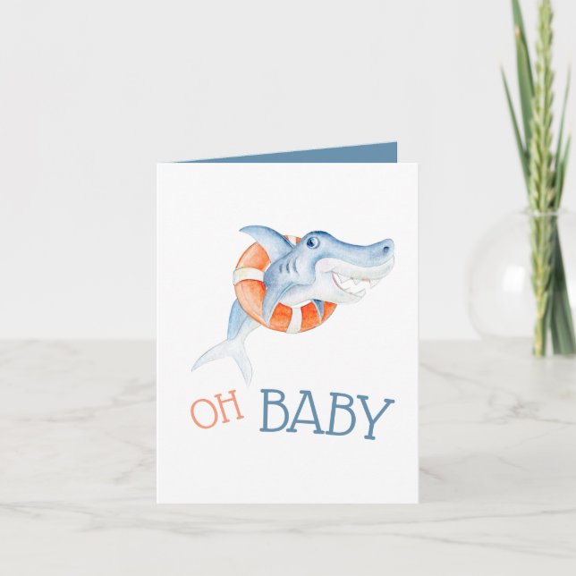 Oh baby Shark watercolor thank you card (Front)