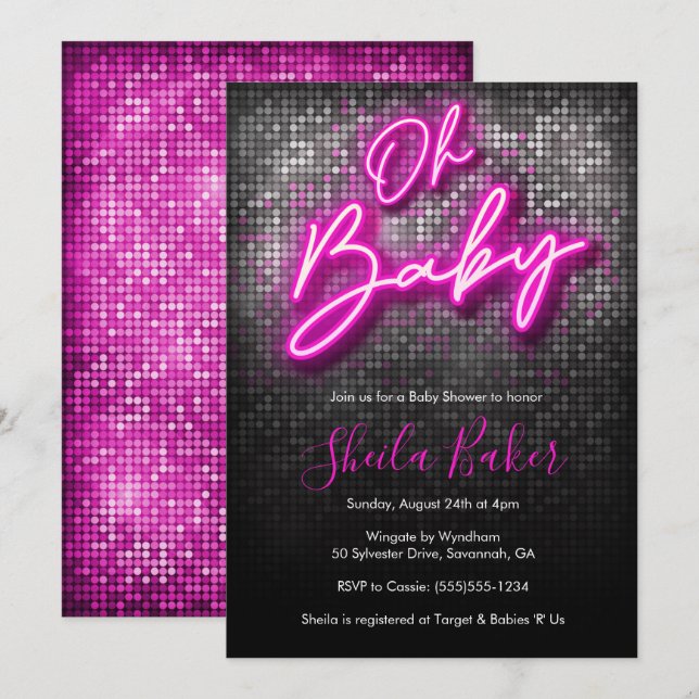 Oh Baby Shimmer Neon Baby Shower Invitation (Front/Back)
