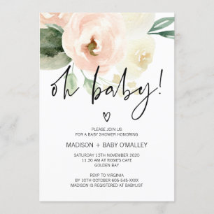 Oh Baby Shower Baby Girl Blush Pink Florals Invitation