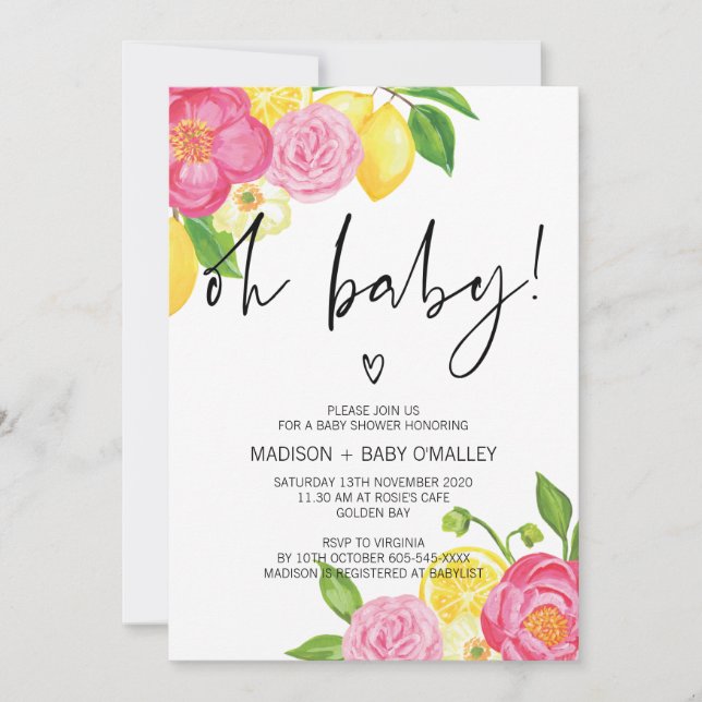 Oh Baby Shower Baby Girl Summer Floral Party Invitation (Front)