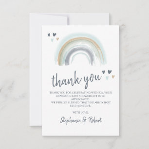 Oh Baby Shower Blue Boho Rainbow Thank You Card
