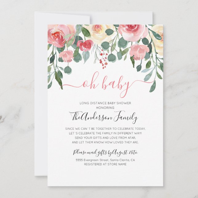 Oh Baby Shower By Mail Long Distance Invitation (Front)