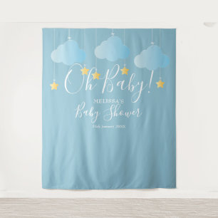 Oh Baby Shower Cute Blue Photo Booth Backdrop Tapestry