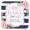 Oh Baby Shower Cute Pink Floral Navy Blue Stripes