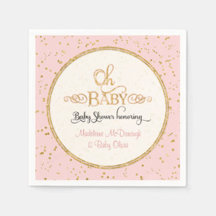 OH BABY Shower Decor Girl Glam Gold Glitter Script Napkin