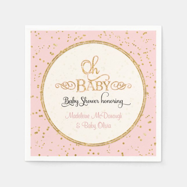 OH BABY Shower Decor Girl Glam Gold Glitter Script Napkin (Front)