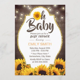 Oh Baby Shower Elegant Sunflowers & Music Invitation
