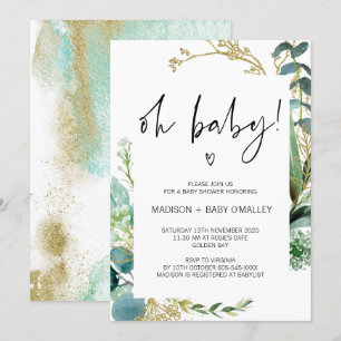 Oh Baby Shower Gender Neutral Baby Bash Greenery Invitation